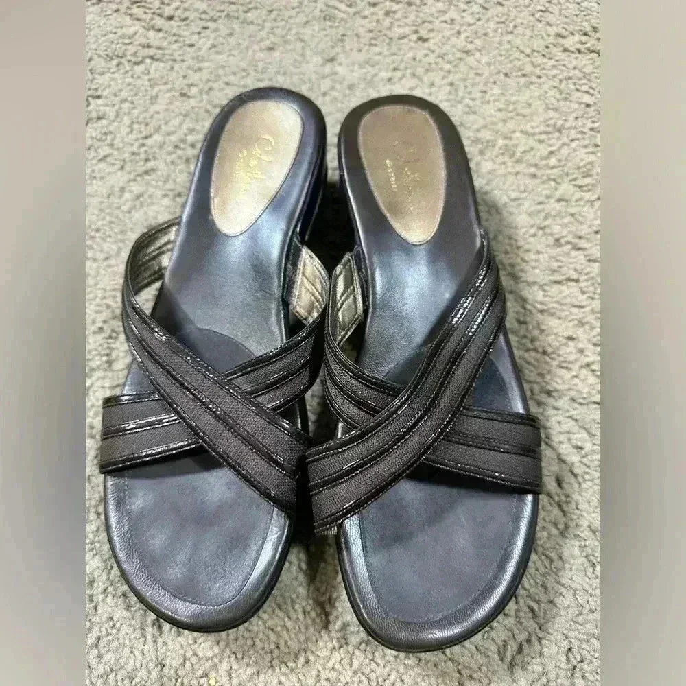 COLE HAAN‎ AIR 11B Leather Sandals Women Brown Wedge Cross Strap Shoe